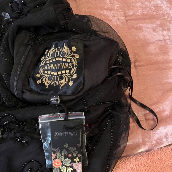 JOHNNY WAS BLACK FLOWER BEADED DRESS-BRAND NEW! - Picture 8 of 11